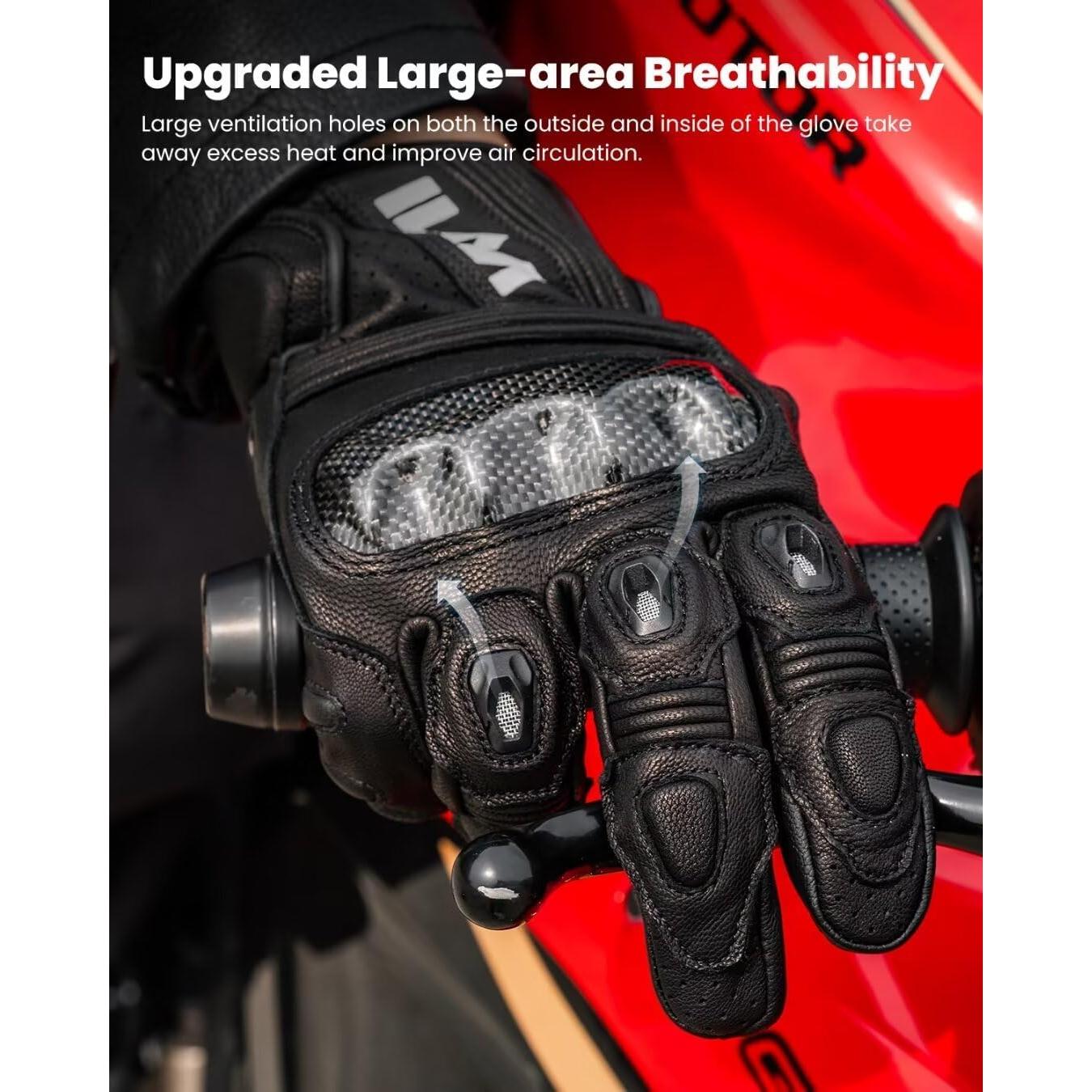 Guantes de Motocicleta ILM GL4 de Cuero con Pantalla Táctil - Negro L