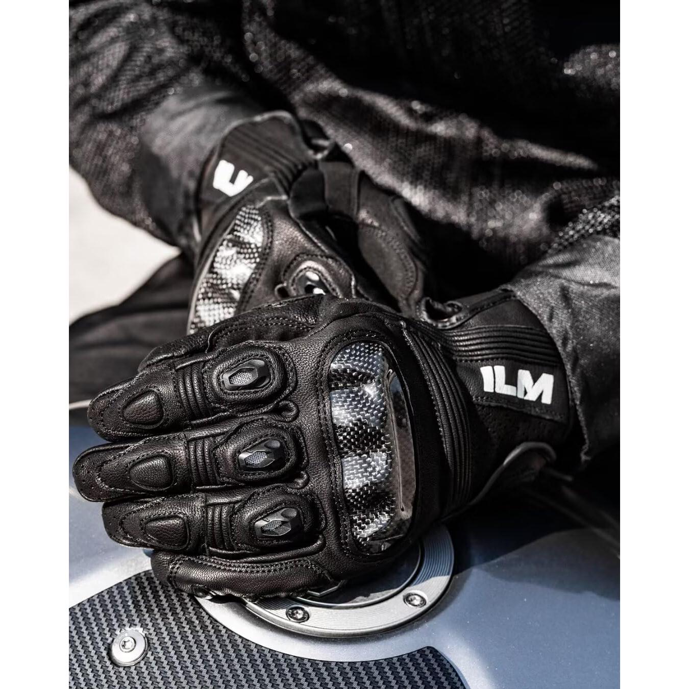 Guantes de Motocicleta ILM GL4 de Cuero con Pantalla Táctil - Negro L