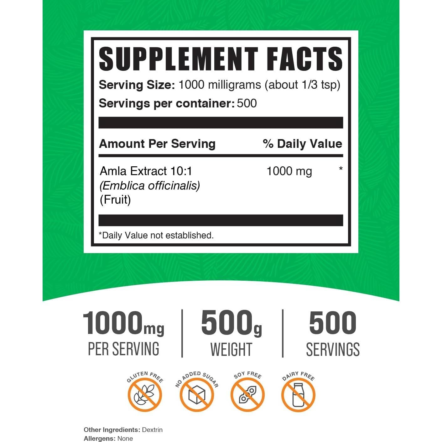 Polvo de Amla BulkSupplements 500g - Extracto de Grosella India