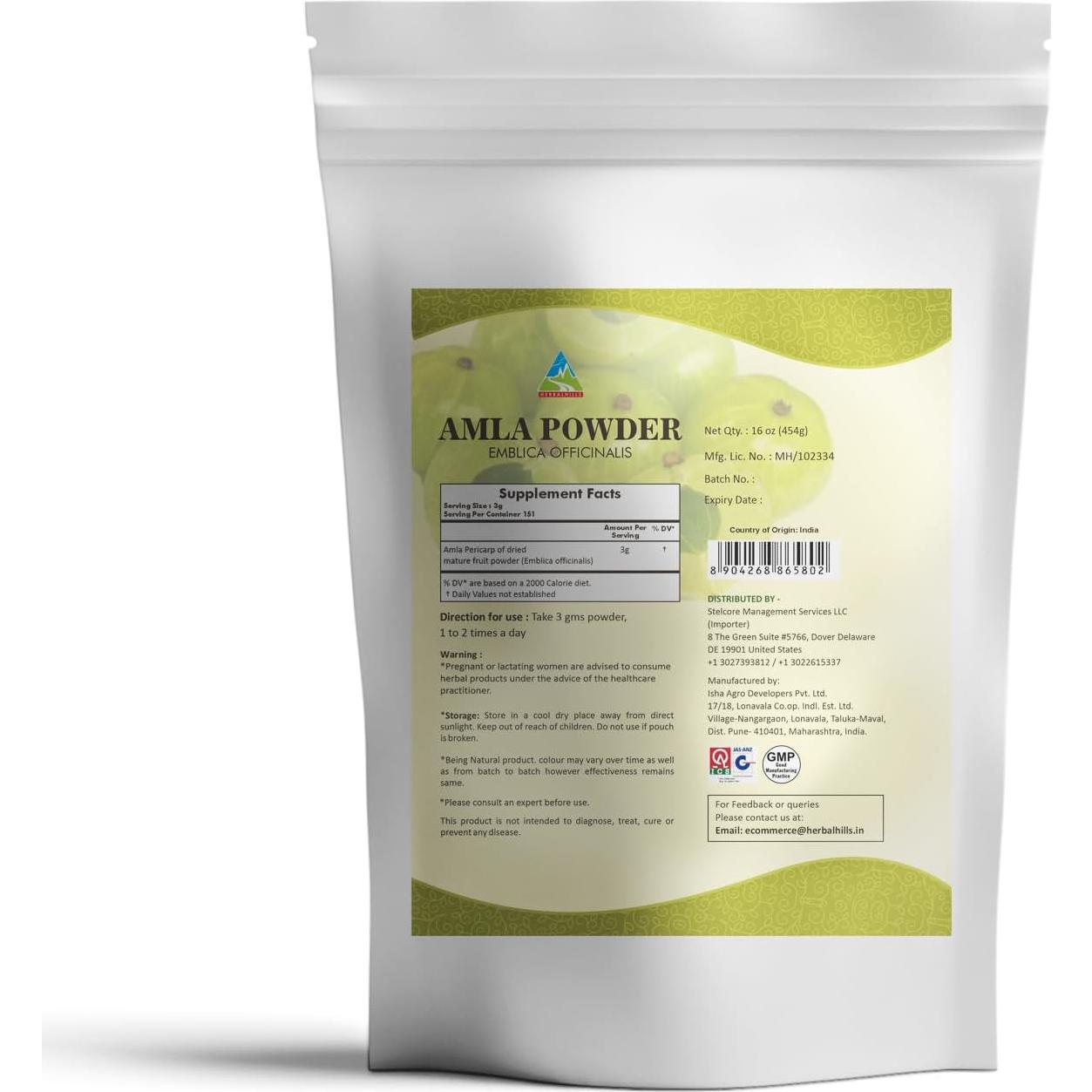 Polvo de Amla Herbal Hills 454 g - Grosella India Antioxidante