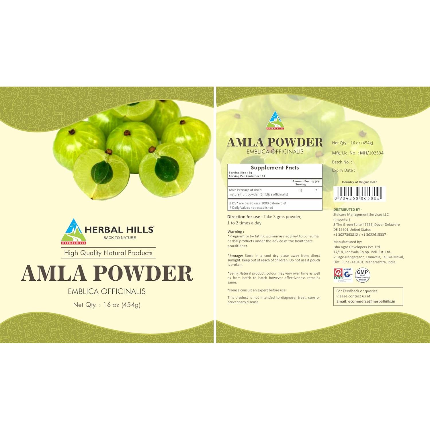Polvo de Amla Herbal Hills 454 g - Grosella India Antioxidante