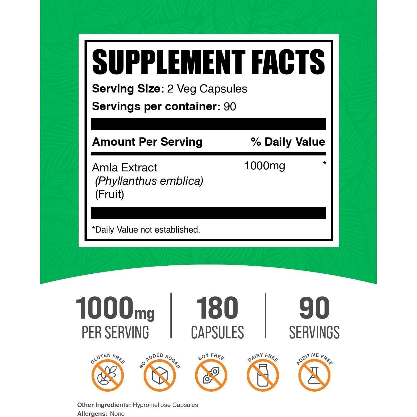 Cápsulas de Extracto de Amla BulkSupplements 1000mg 180 Unidades