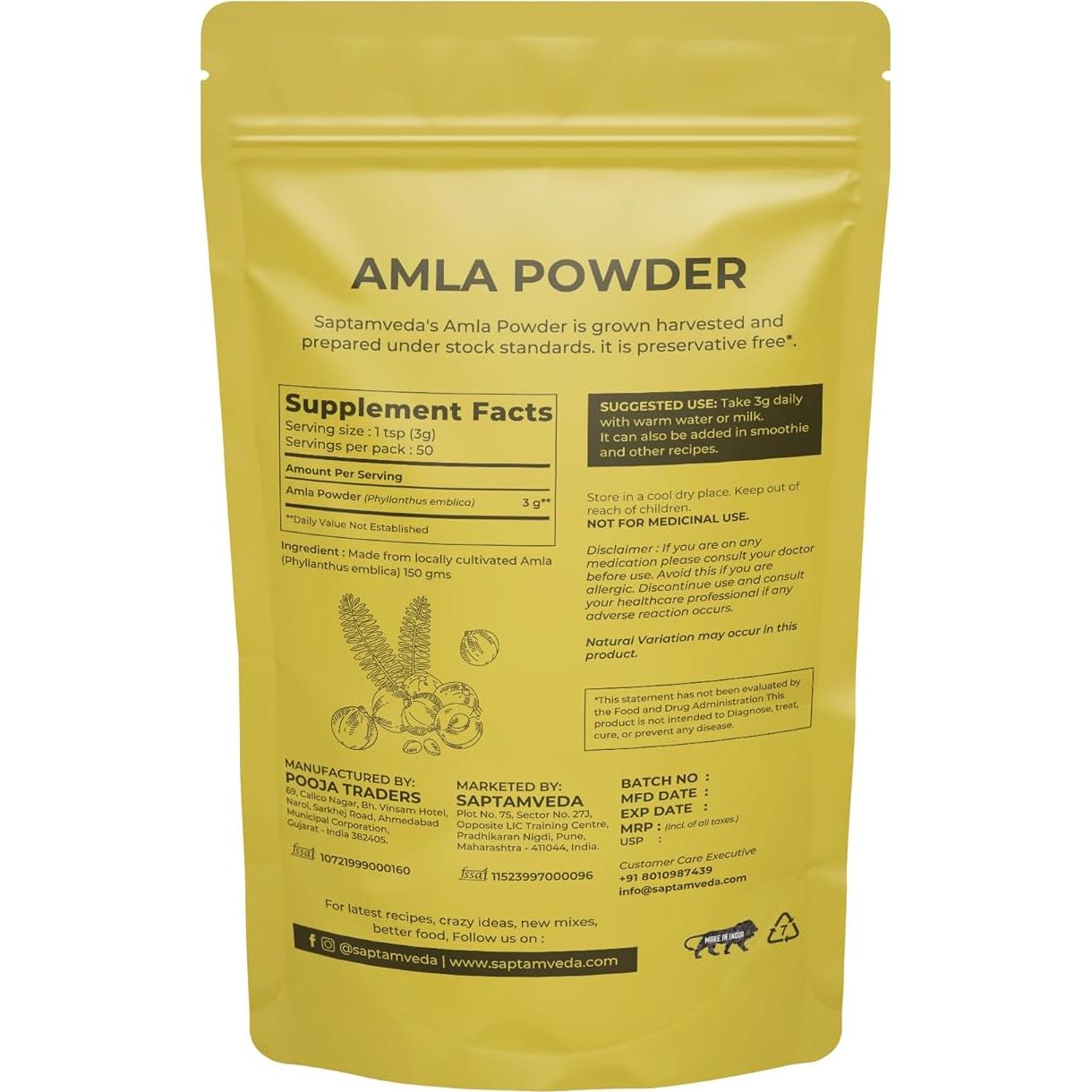 Polvo de Amla Orgánico Saptamveda 150g - Superalimento