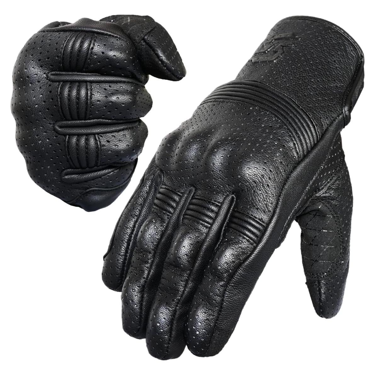Guantes de Motocicleta SATHIND de Cuero Perforados Táctiles