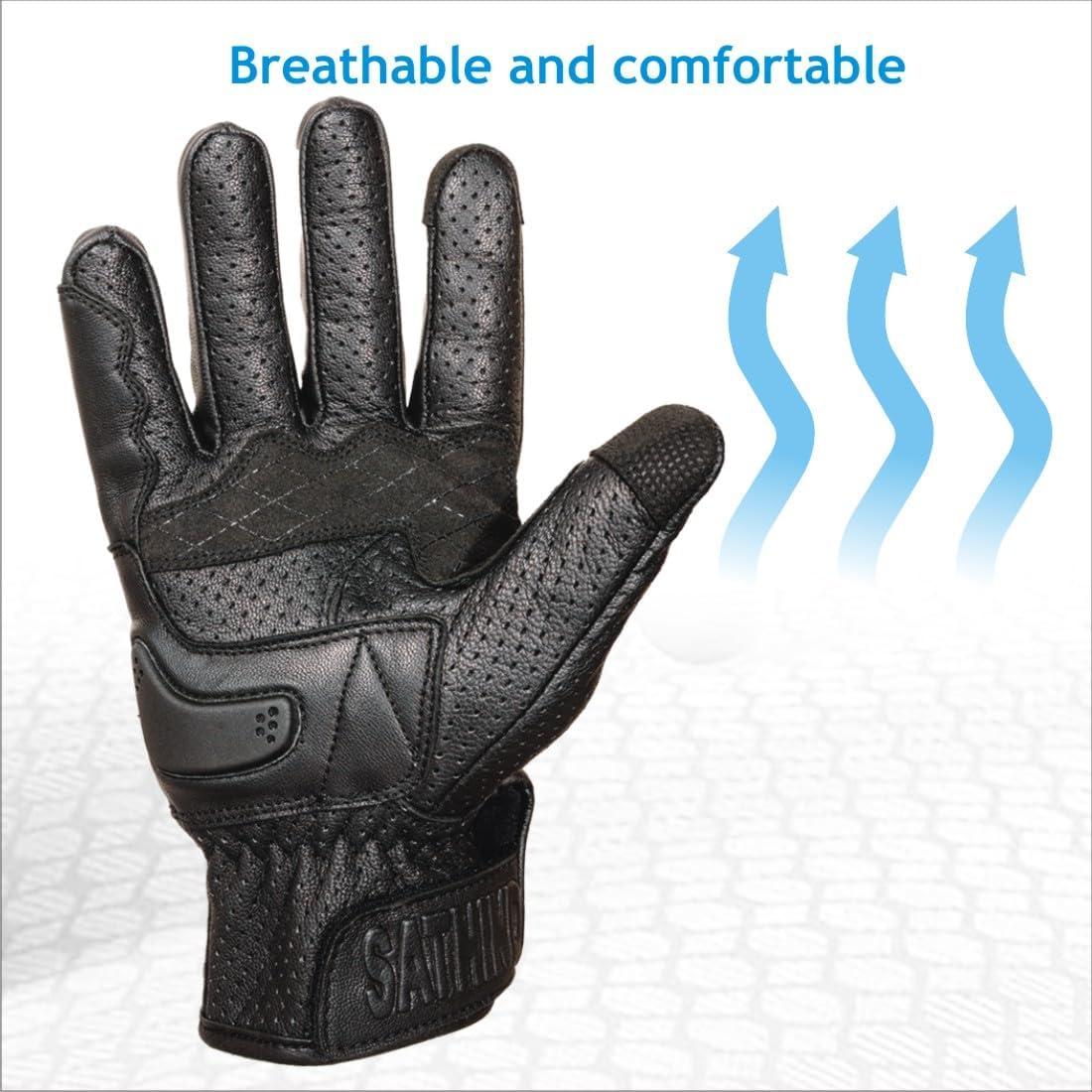 Guantes de Motocicleta SATHIND de Cuero Perforados Táctiles