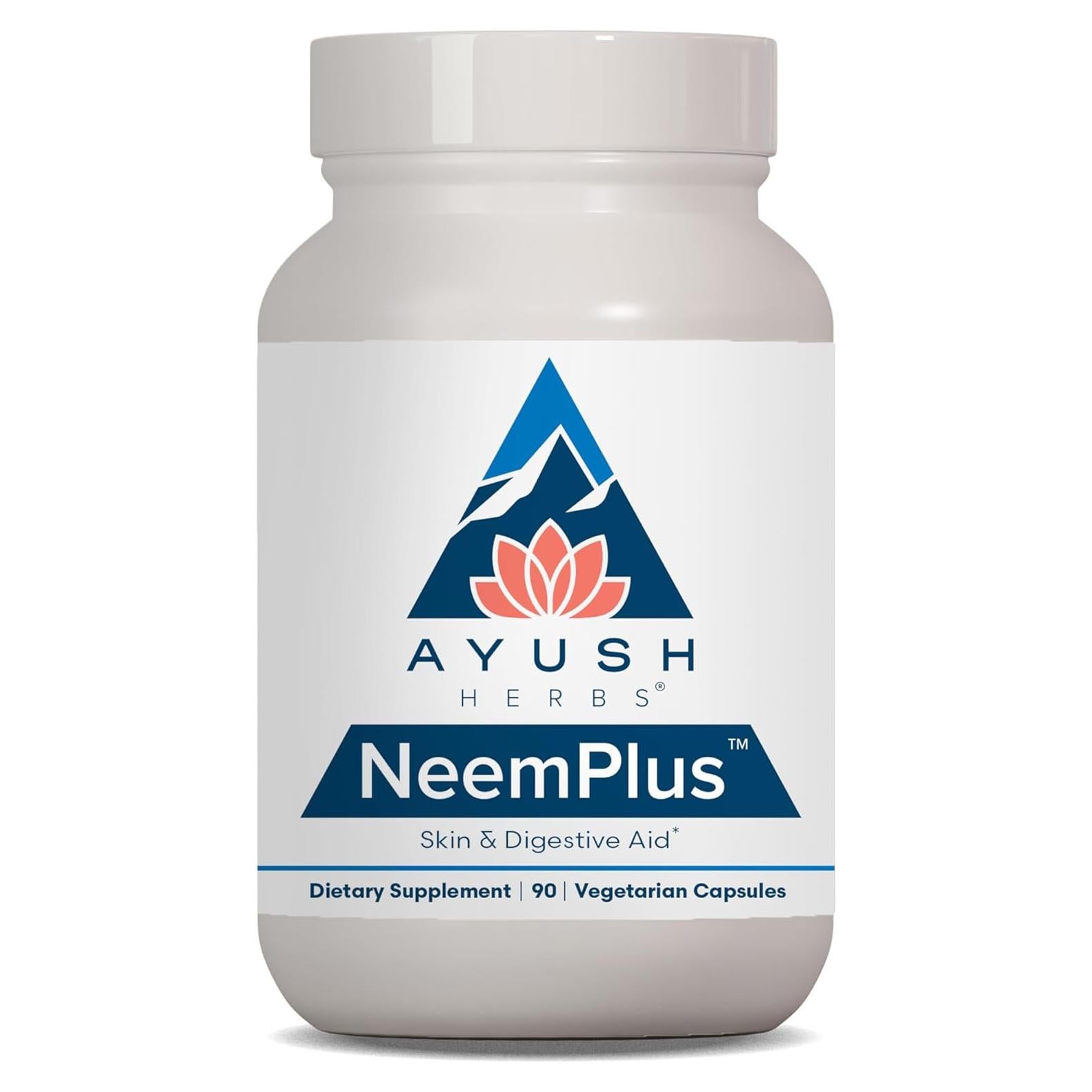 Suplemento Digestivo Ayush Herbs Neem Plus - 90 Cápsulas Vegetarianas