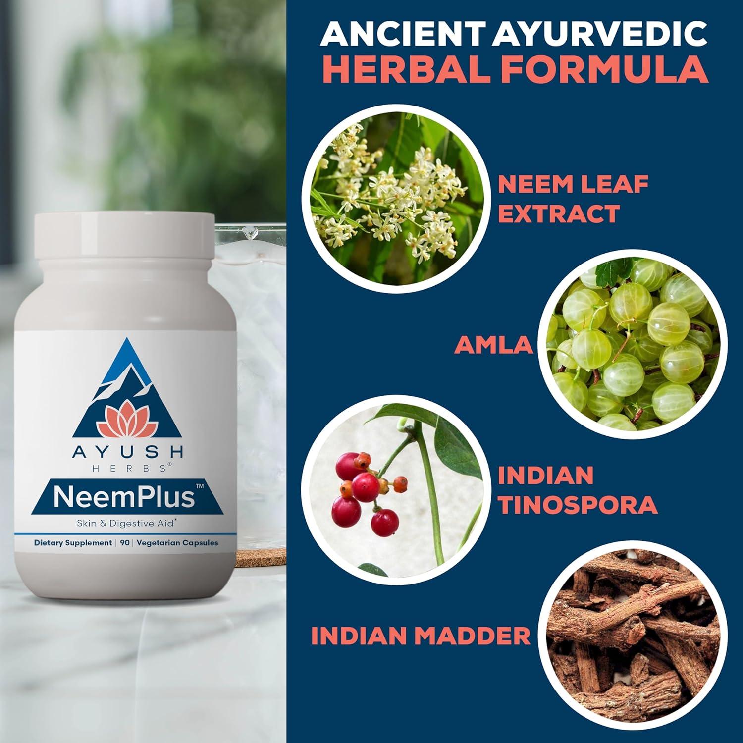 Suplemento Digestivo Ayush Herbs Neem Plus - 90 Cápsulas Vegetarianas