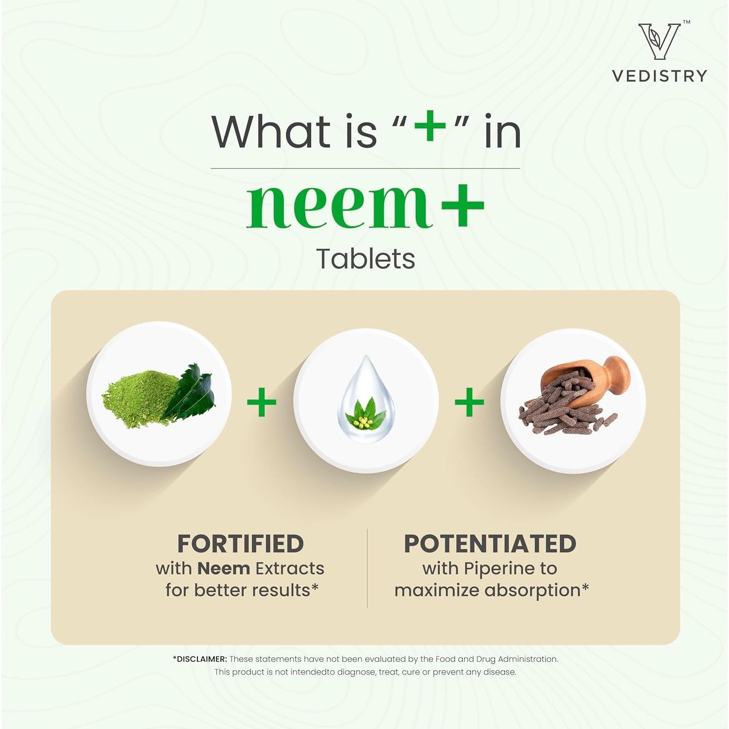 Tabletas Vedistry Neem+ 1100mg con Pimienta Larga - 60 Unidades