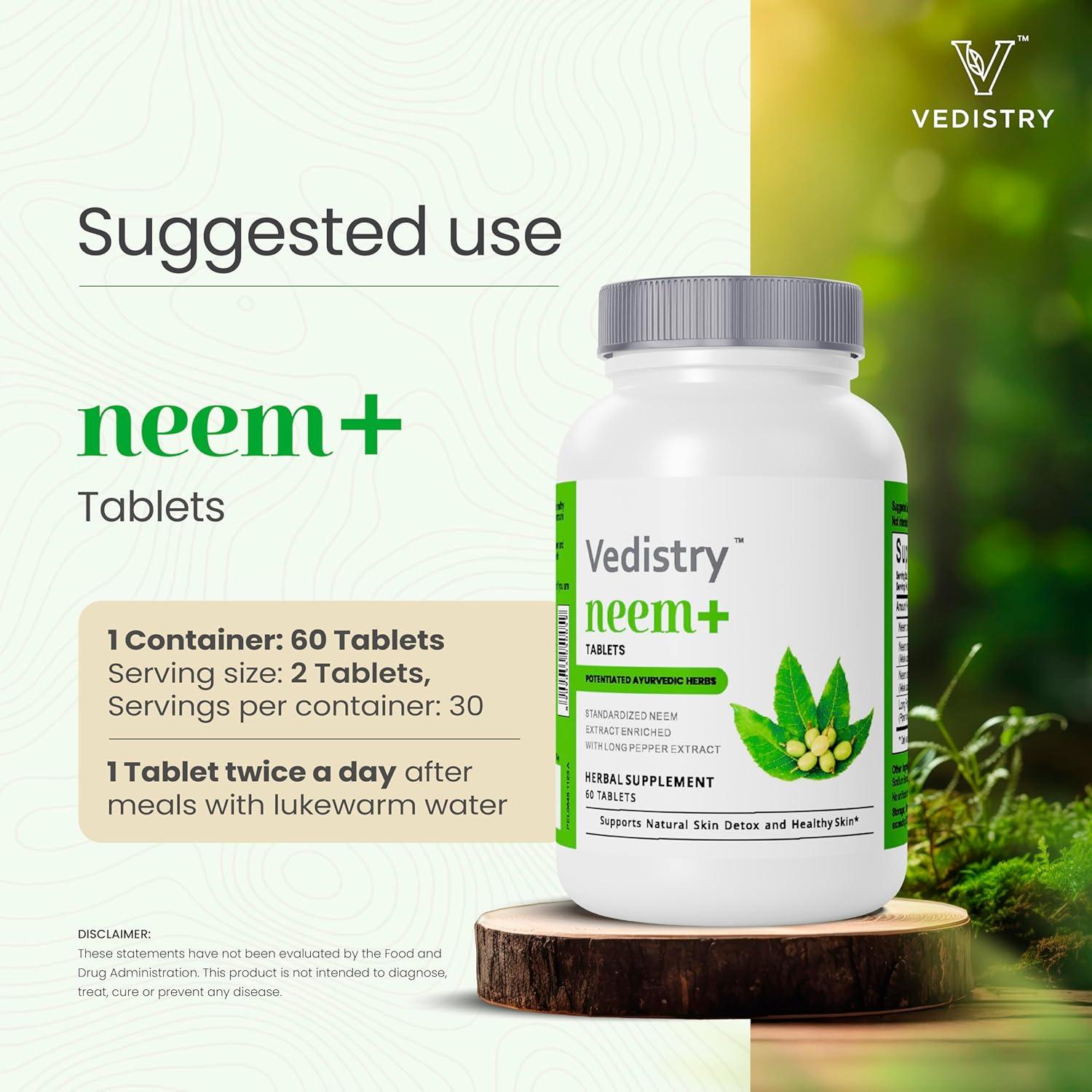 Tabletas Vedistry Neem+ 1100mg con Pimienta Larga - 60 Unidades