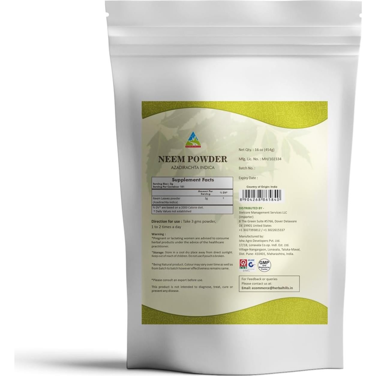 Polvo de Neem Herbal Hills 453 g - Cuidado de Piel y Cabello