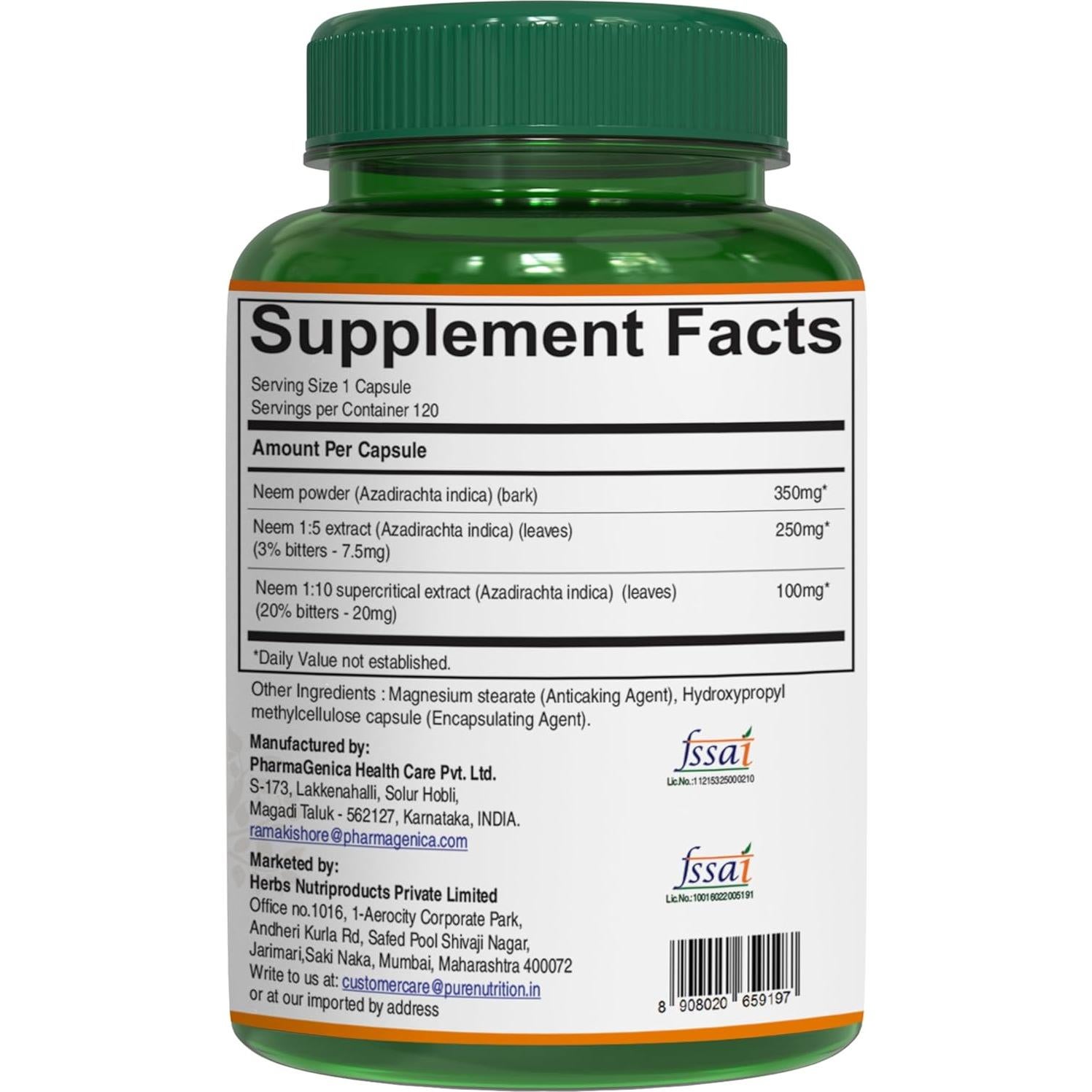 Cápsulas de Neem Nutrición Pura 700mg - 120 Días