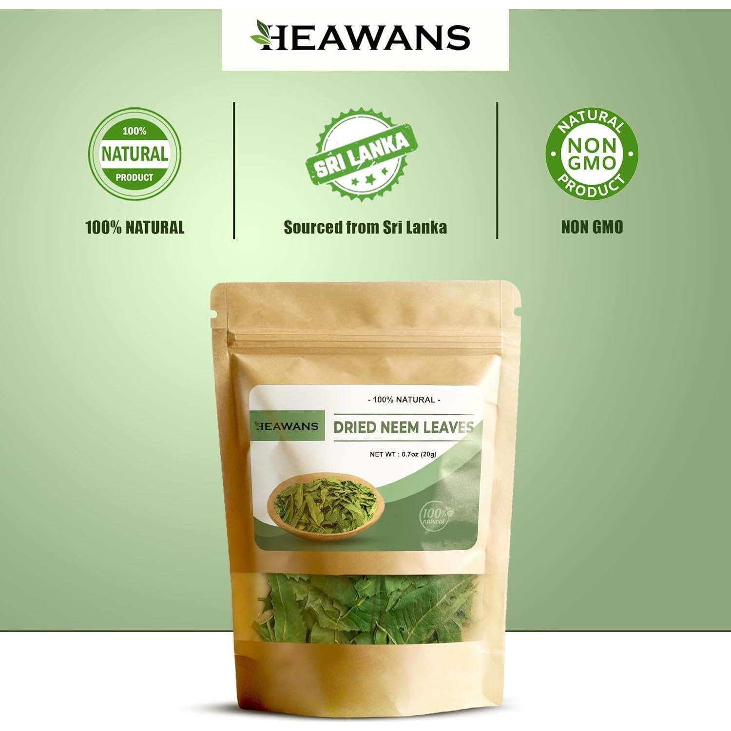 Hojas de Neem Secas Heawans 19.84 g - 100% Naturales