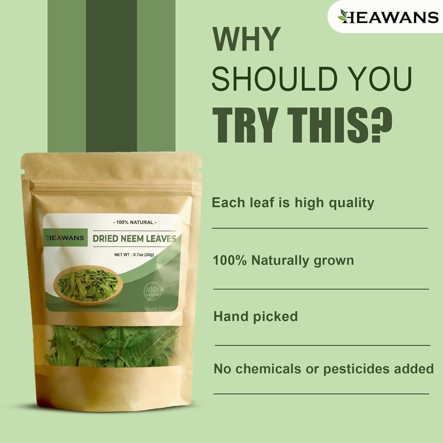 Hojas de Neem Secas Heawans 19.84 g - 100% Naturales