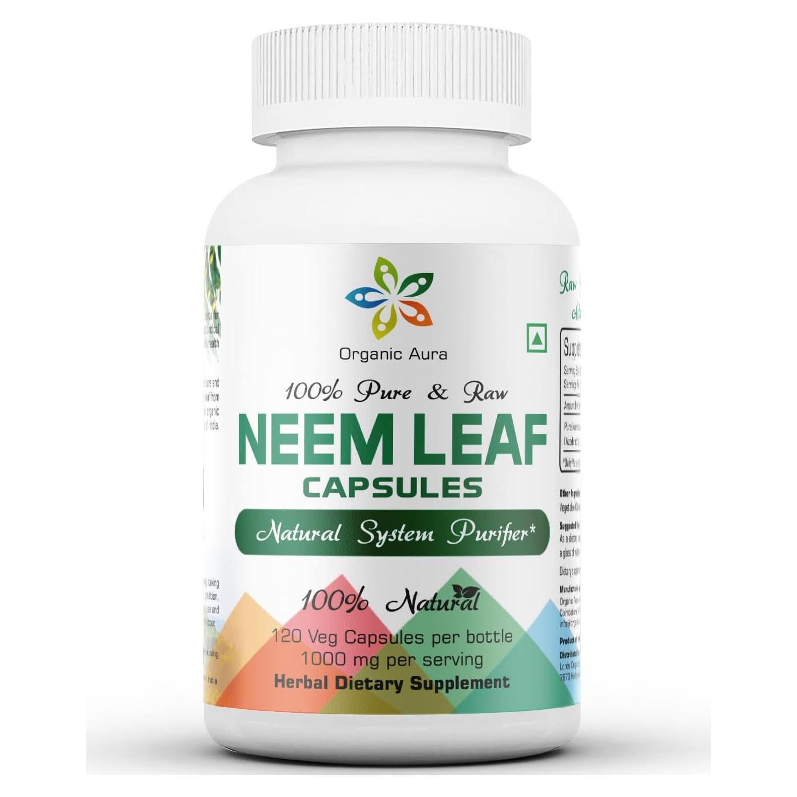 Cápsulas de Neem Orgánico Aura 100% Puras 100g - Superalimento