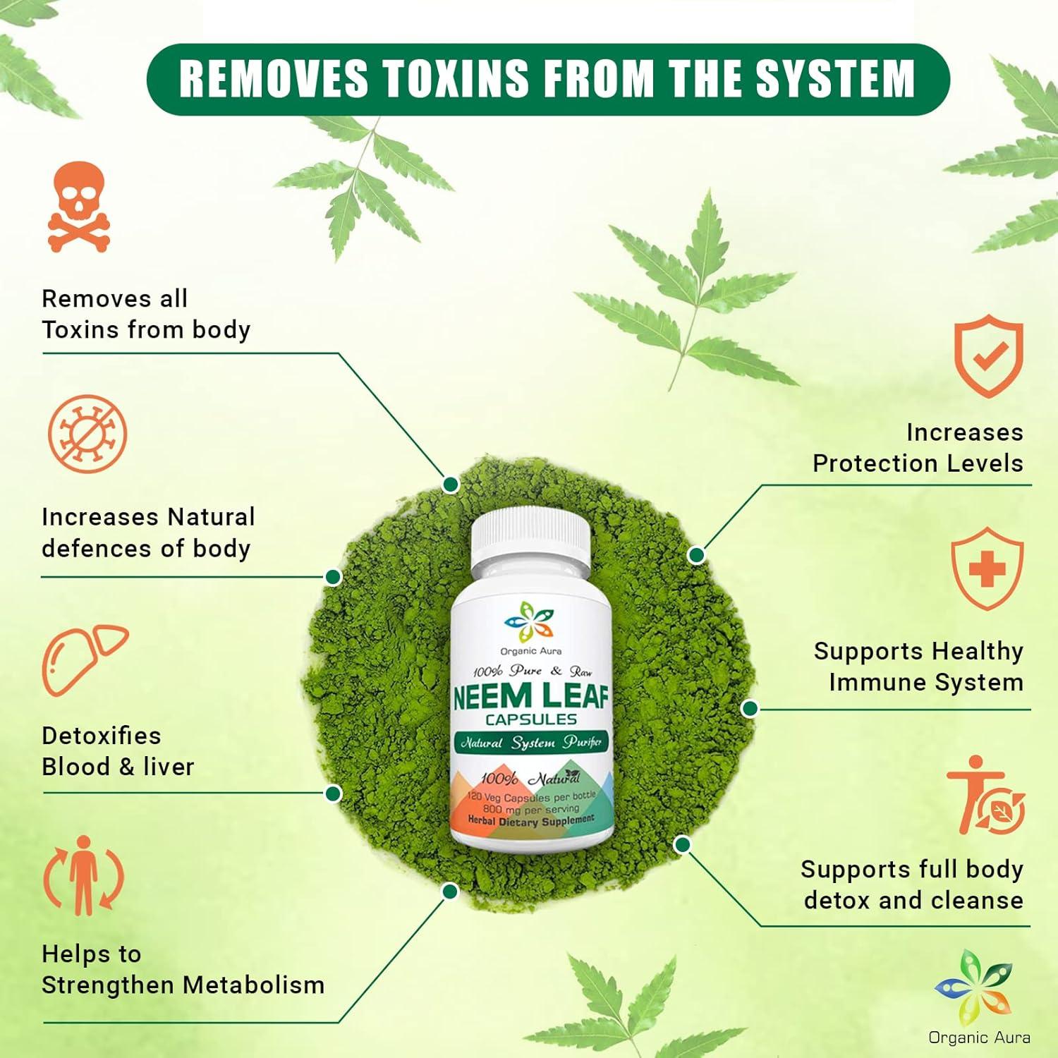 Cápsulas de Neem Orgánico Aura 100% Puras 100g - Superalimento