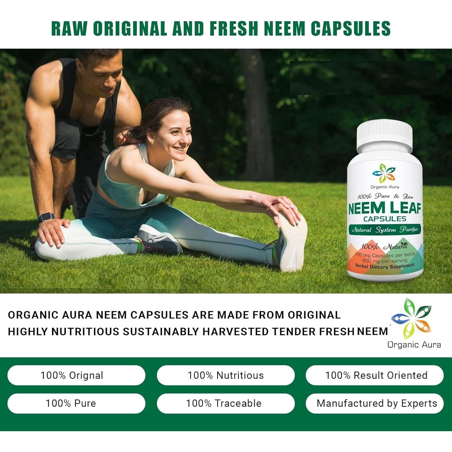 Cápsulas de Neem Orgánico Aura 100% Puras 100g - Superalimento