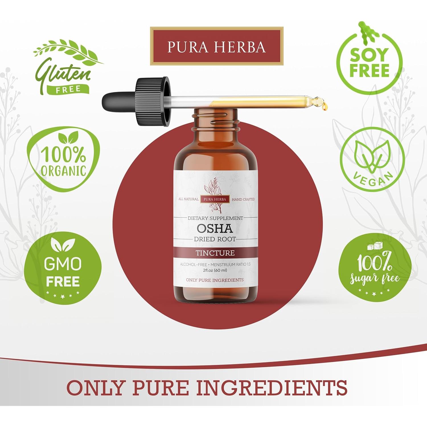 Tintura de Raíz de OSHA Orgánica Pura Herba 59.15 ml Sin Alcohol