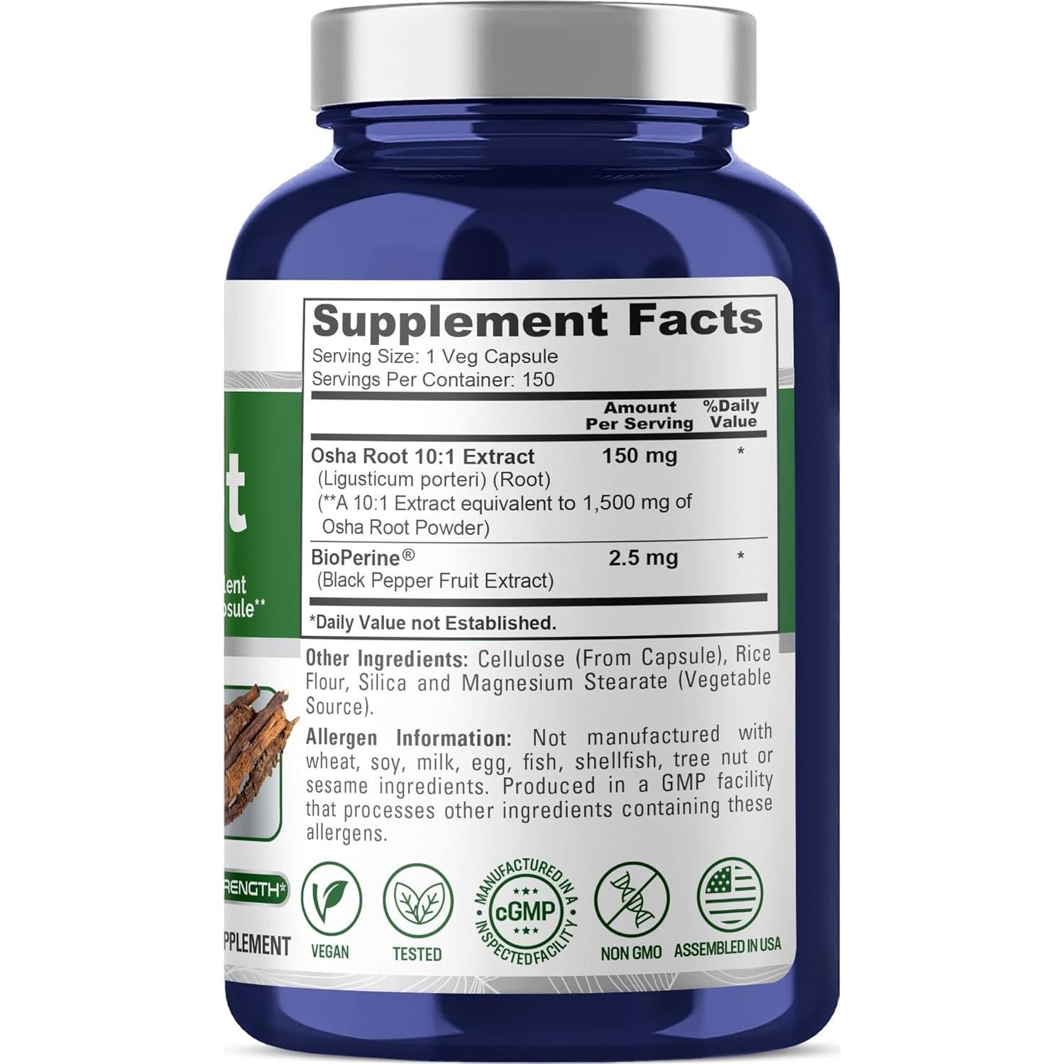 Cápsulas Veganas de Extracto de Raíz de Osha NusaPure 1500 mg