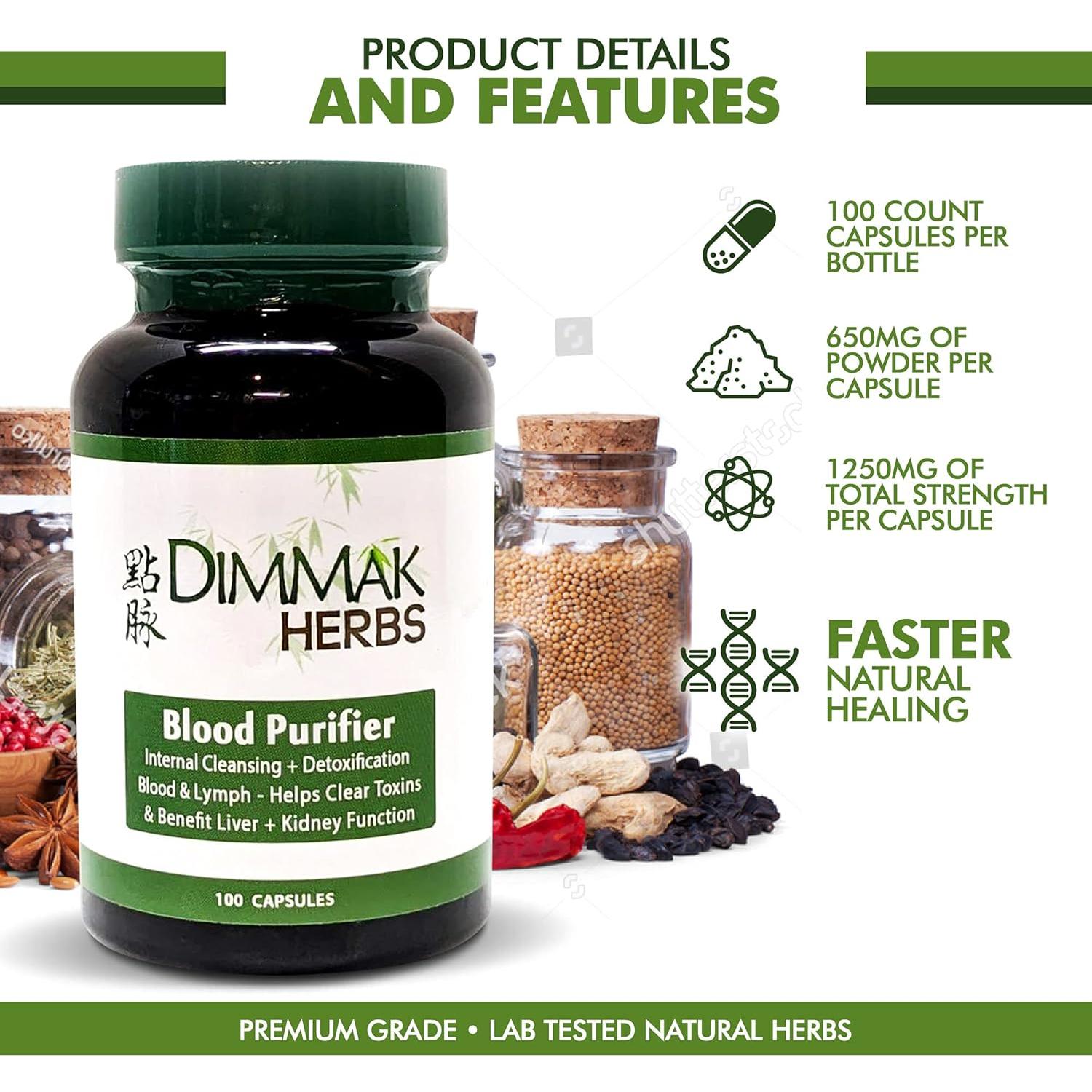 Suplemento Herbal Dimmak Herbs 100 Cápsulas Purificador Sangre