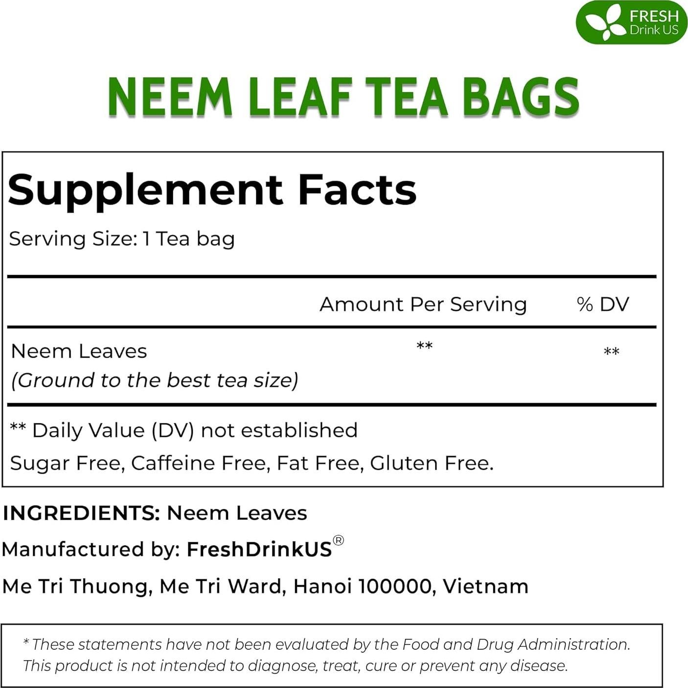 Té de Hoja de Neem FreshDrinkUS 100 Bolsitas 100% Natural
