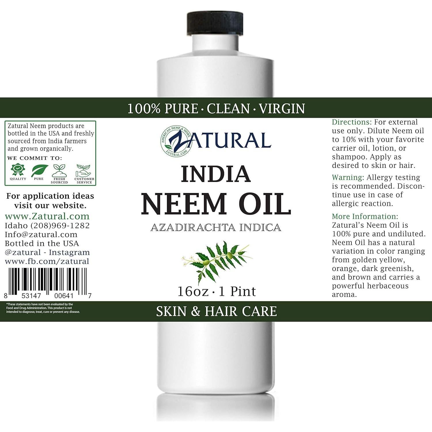 Aceite de Neem Zatural 100% Puro 473ml Prensado en Frío