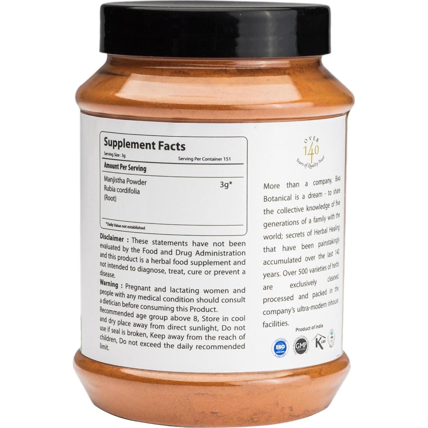 Polvo de Manjistha Bixa Botanical 0.45 kg Suplemento Herbal