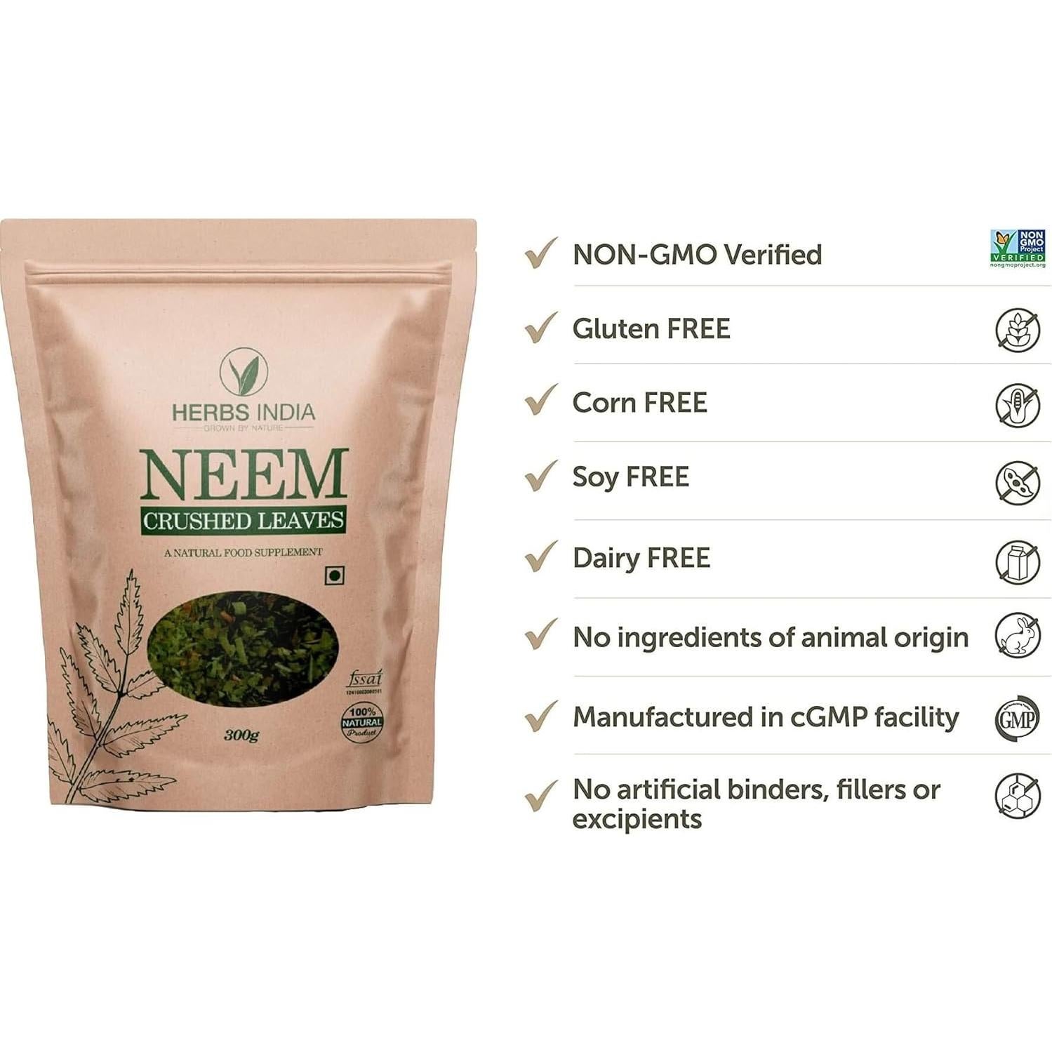 Hojas de Neem Trituradas 300g - Suplemento Herbal HerbsIndia