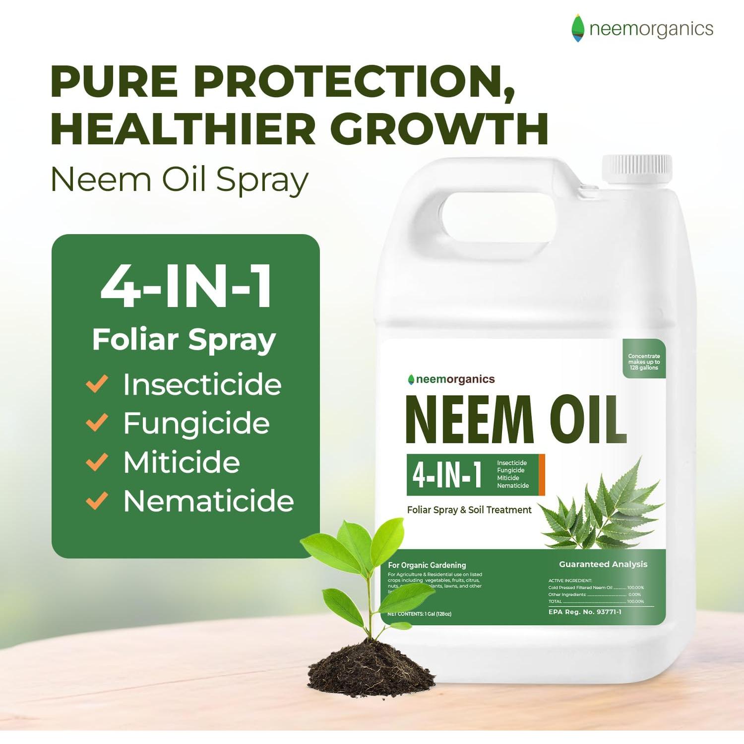 Aceite de Neem Puro Neem Organics 3.78L - Control de Plagas