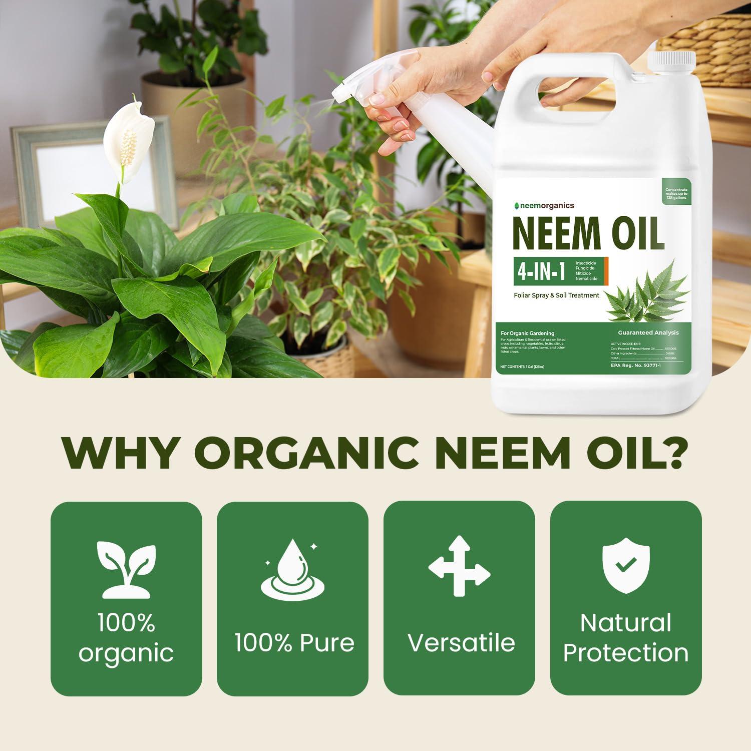 Aceite de Neem Puro Neem Organics 3.78L - Control de Plagas