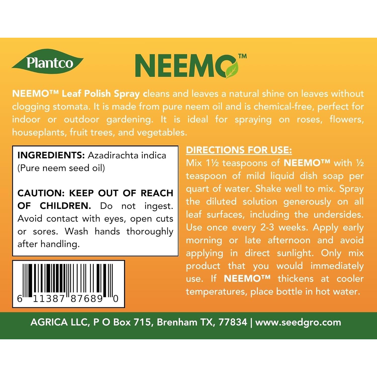 Spray de Aceite de Neem NEEMO 100% Puro 470 mL - Ecológico para Plantas