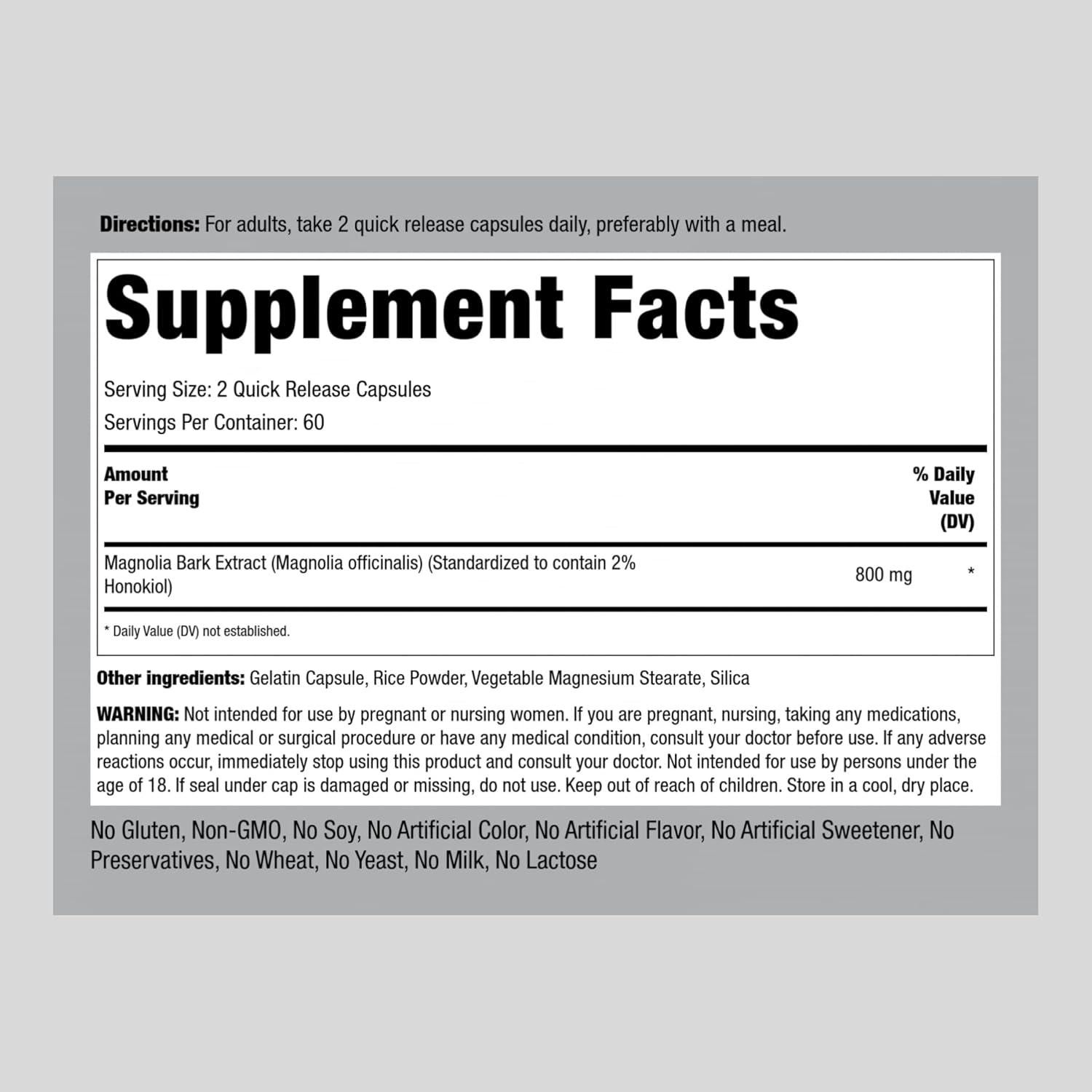 Extracto de Corteza de Magnolia Piping Rock 800mg 120 Cápsulas