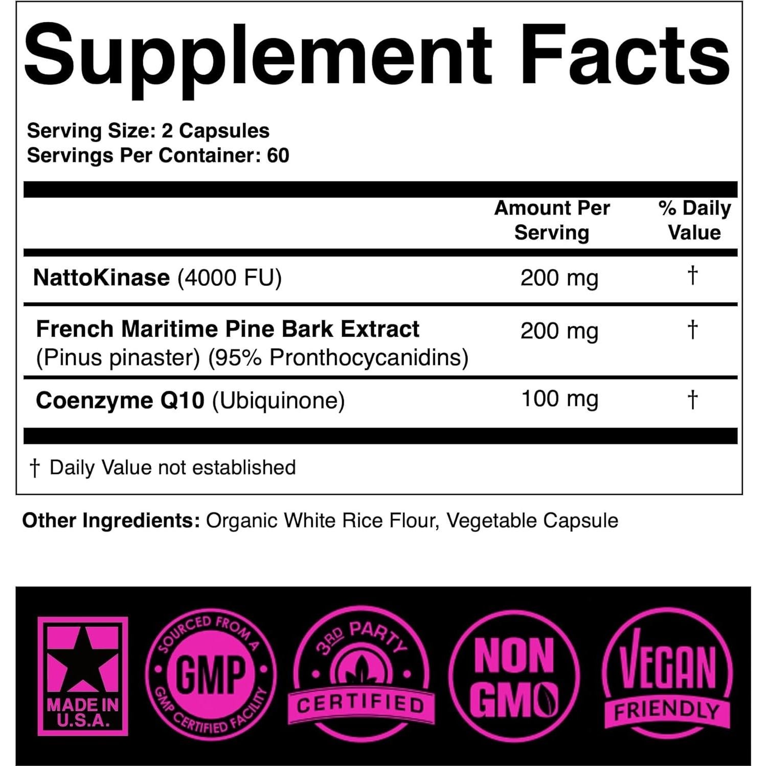 Suplemento Nattokinasa 4000 FU CoQ10 100mg 120 Cápsulas