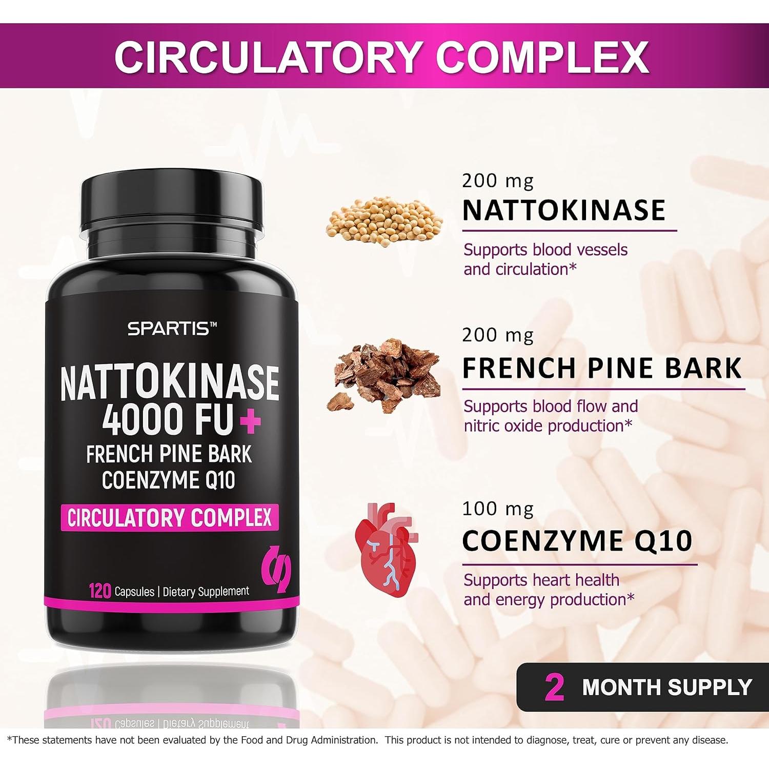 Suplemento Nattokinasa 4000 FU CoQ10 100mg 120 Cápsulas