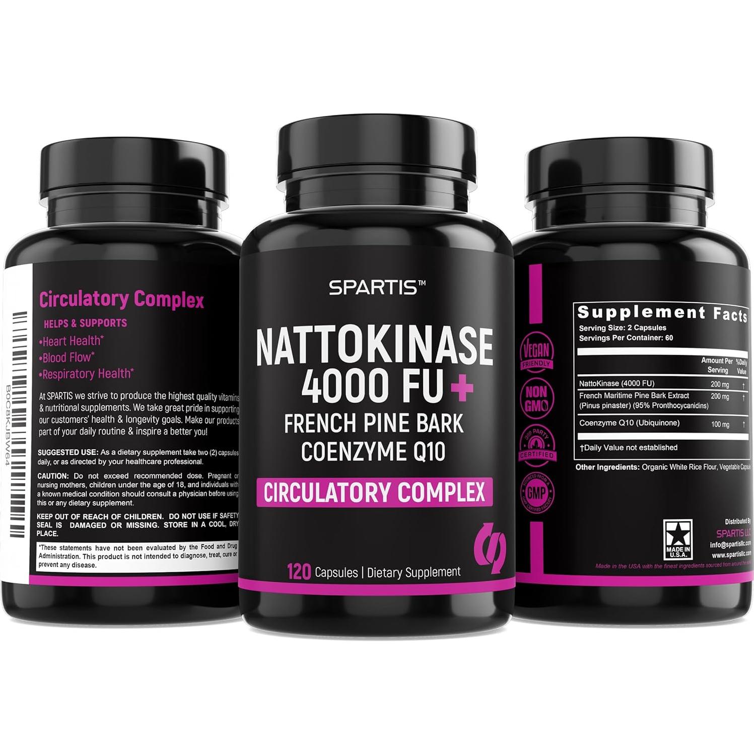 Suplemento Nattokinasa 4000 FU CoQ10 100mg 120 Cápsulas