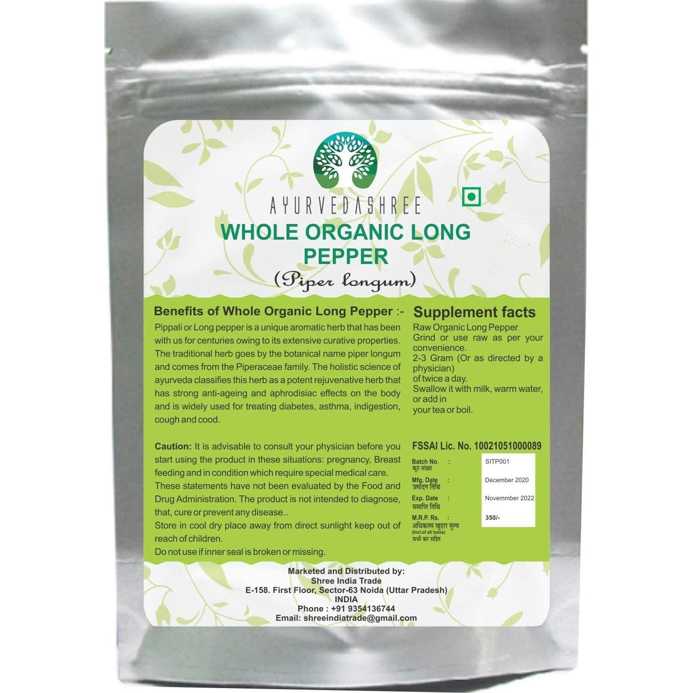 Pimienta Larga Entera AYURVEDASHREE 100g Pippali India