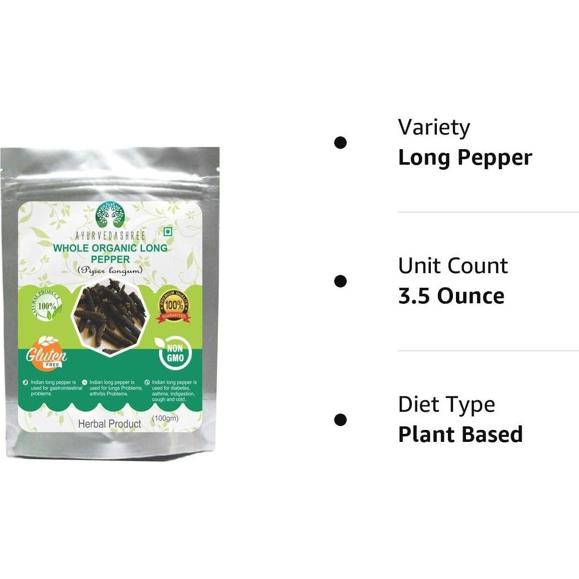 Pimienta Larga Entera AYURVEDASHREE 100g Pippali India