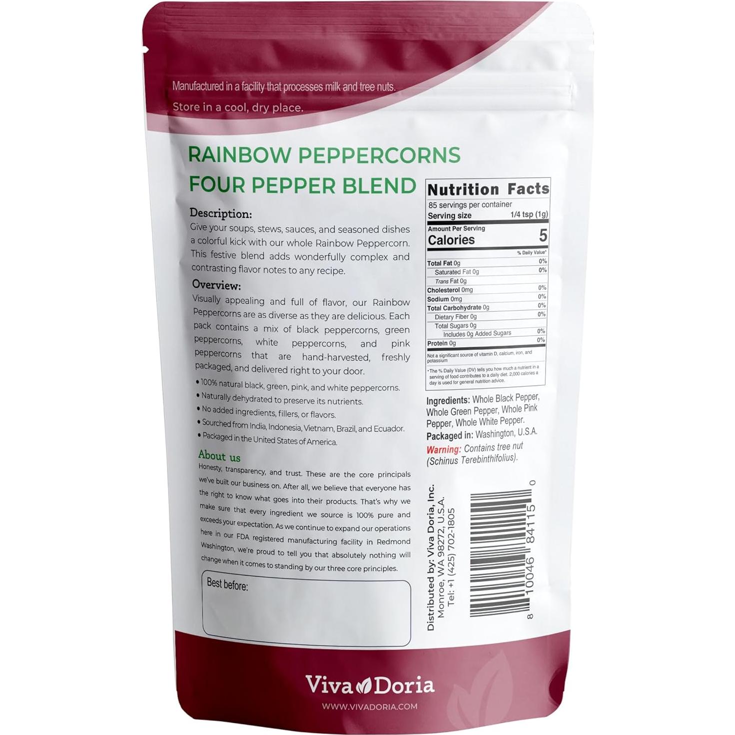 Pimienta Arcoíris Viva Doria - Mezcla 4 Pimientas 170 g