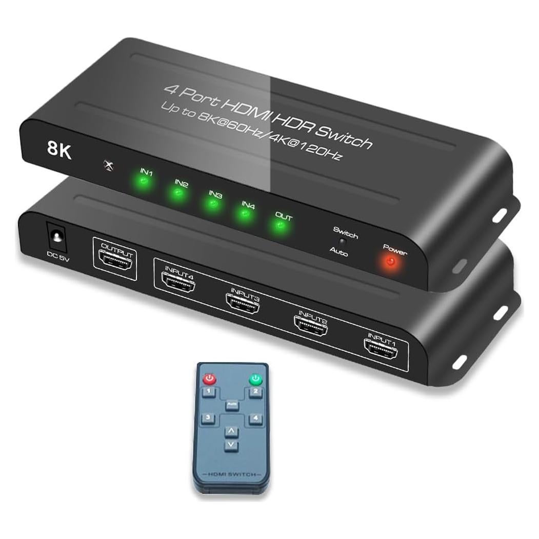 Interruptor HDMI 2.1 SkycropHD 8K 4 en 1 con Control Remoto