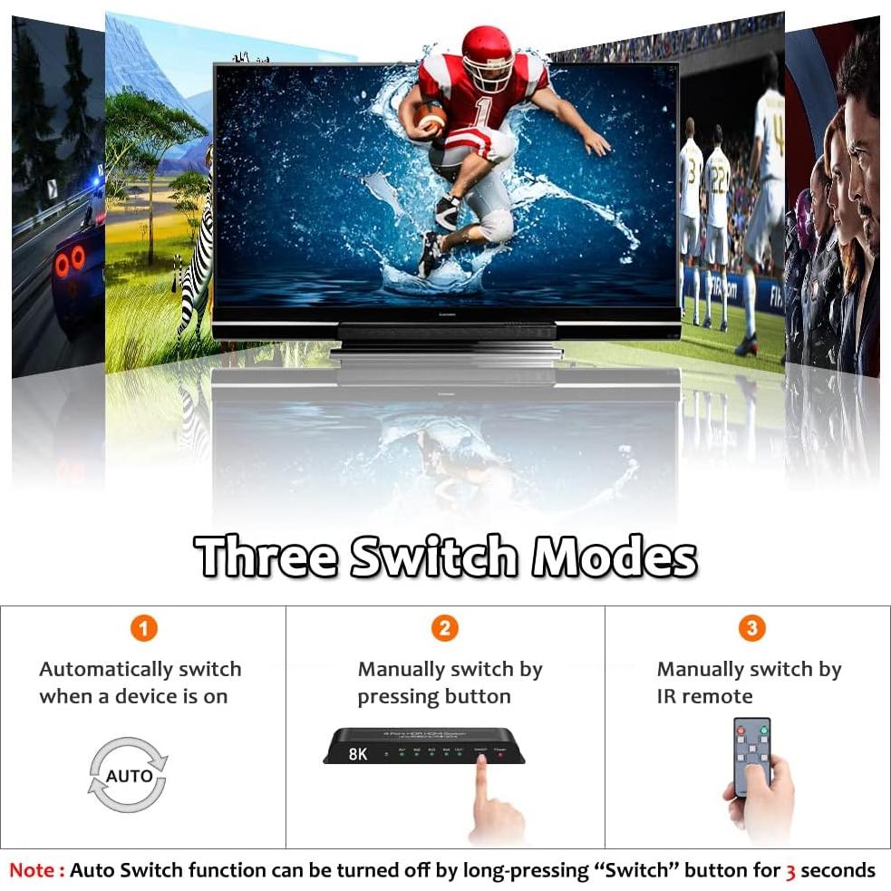 Interruptor HDMI 2.1 SkycropHD 8K 4 en 1 con Control Remoto