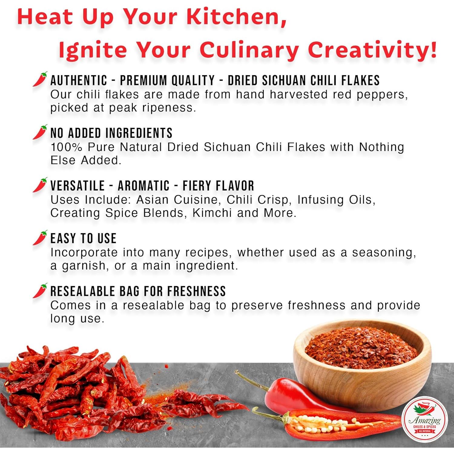 Copos de Chile Sichuan Amazing Chiles 227 g - Sazonador Picante