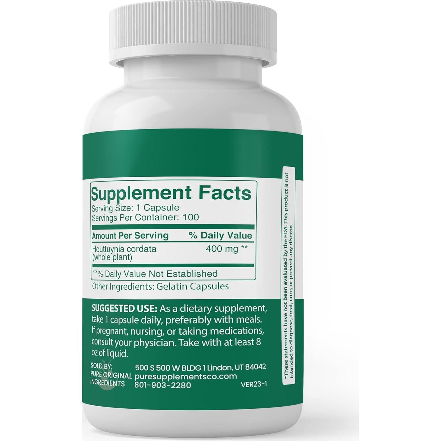 Cápsulas de Houttuynia Cordata Puras 100% - 100 Unidades