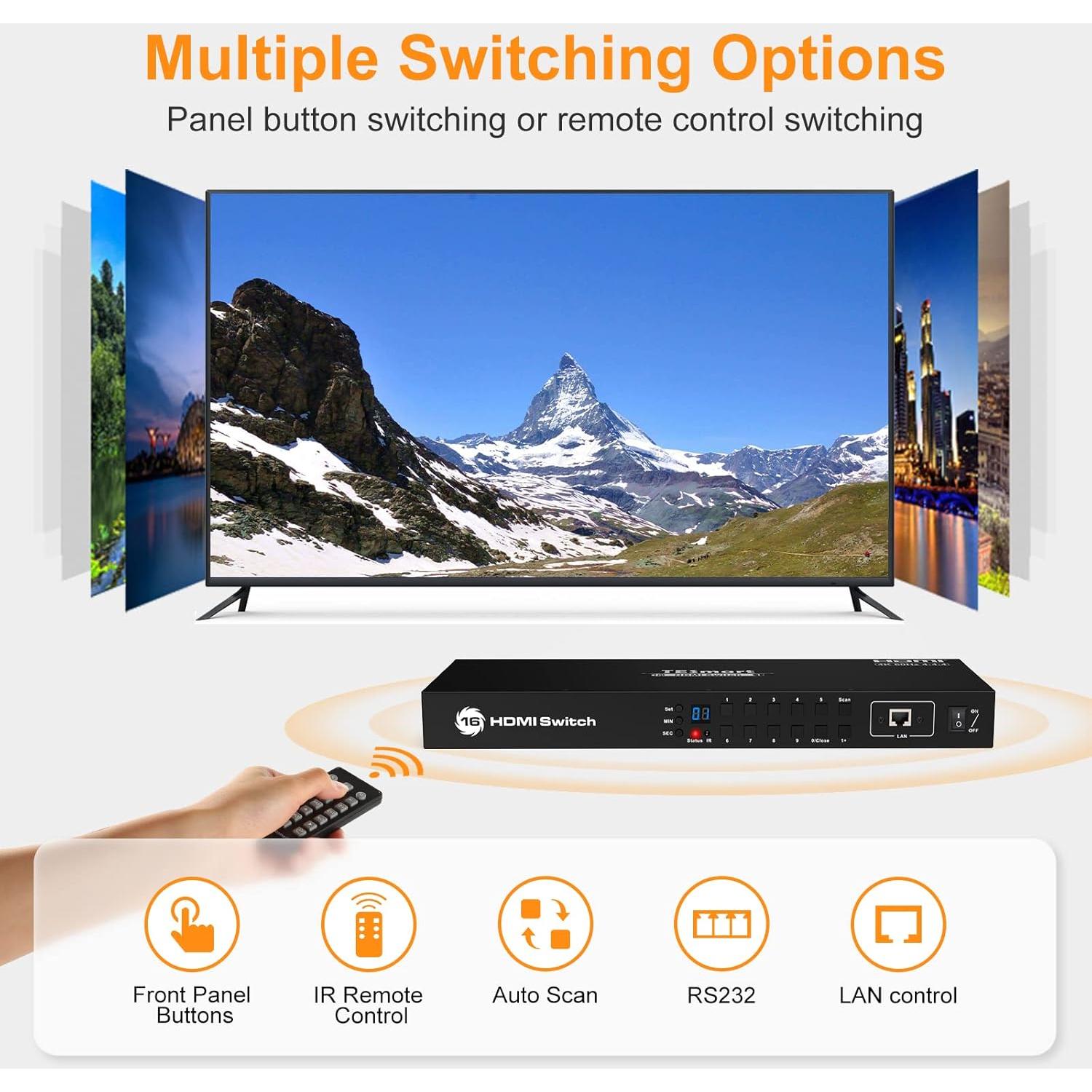 Interruptor HDMI 16x1 TESmart 4K 60Hz Control Remoto