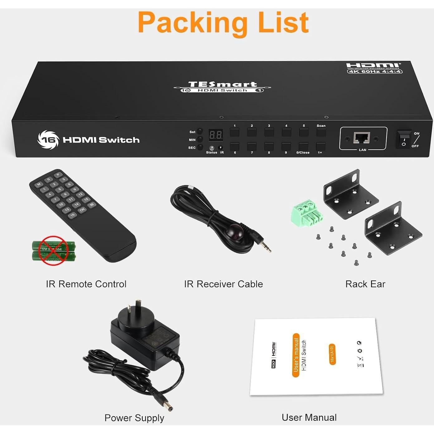 Interruptor HDMI 16x1 TESmart 4K 60Hz Control Remoto