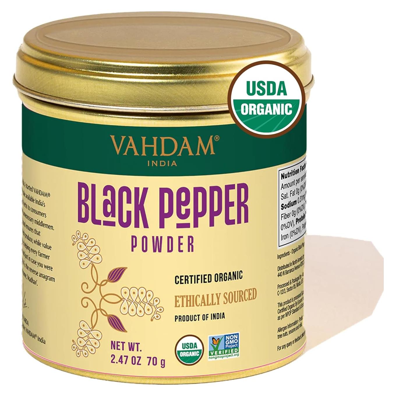 Polvo de Pimienta Negra Orgánica VAHDAM 70g Sin Gluten