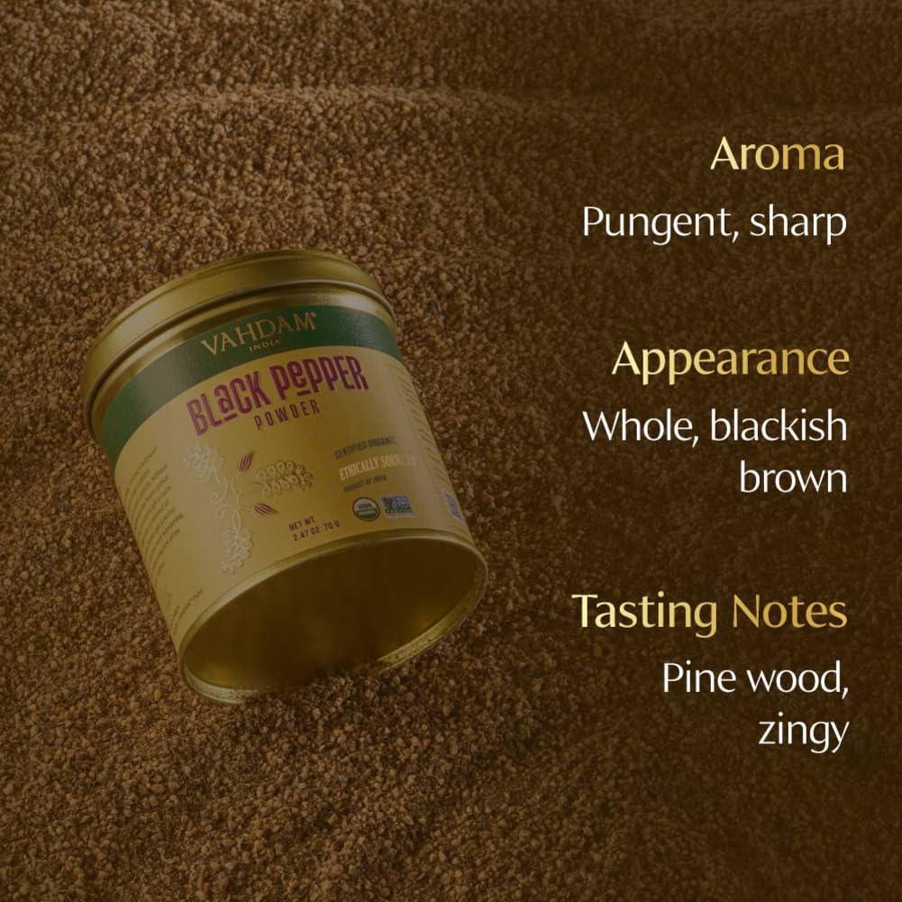 Polvo de Pimienta Negra Orgánica VAHDAM 70g Sin Gluten