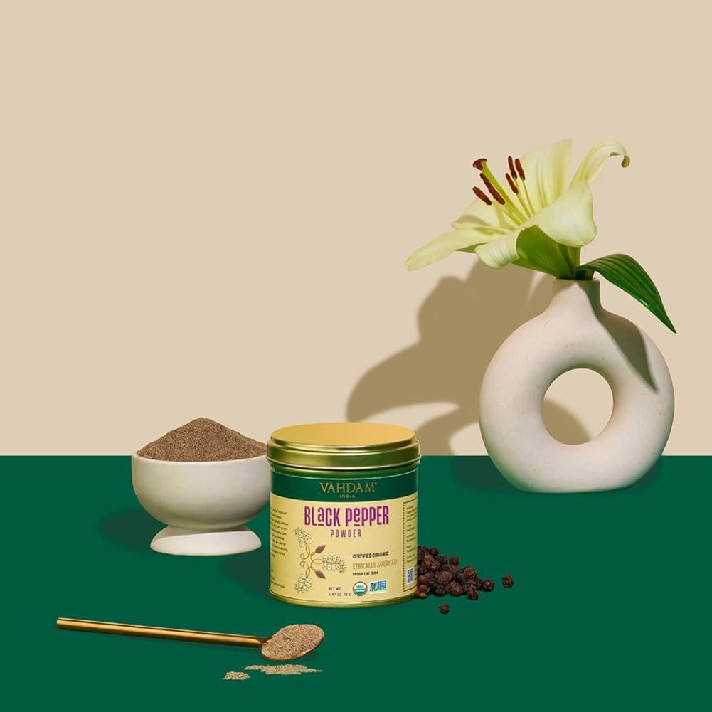 Polvo de Pimienta Negra Orgánica VAHDAM 70g Sin Gluten