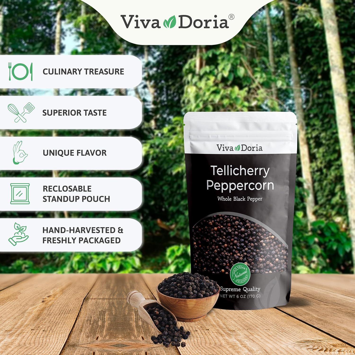 Pimienta Negra Tellicherry Viva Doria 170 g - Entera y Esterilizada