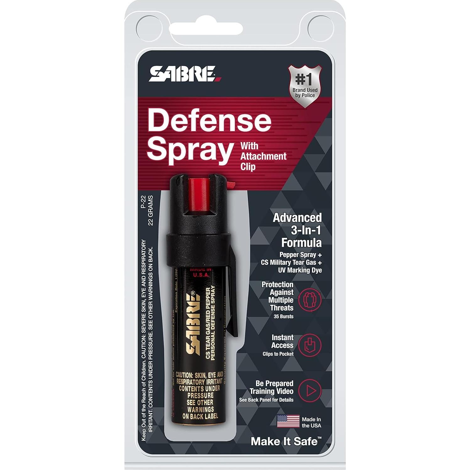 Spray de Defensa SABRE 3-en-1 con Clip - Máxima Fuerza 95g
