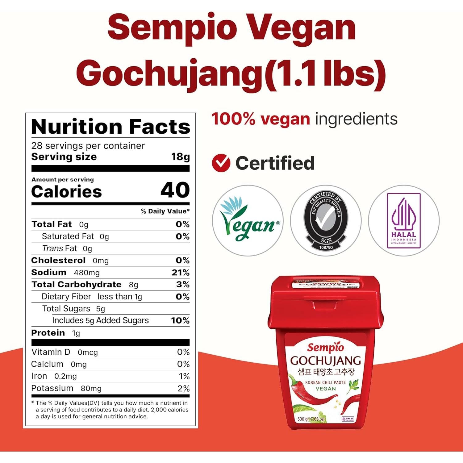 Sempio Gochujang Vegano 500g - Pasta de Pimiento Rojo Coreano