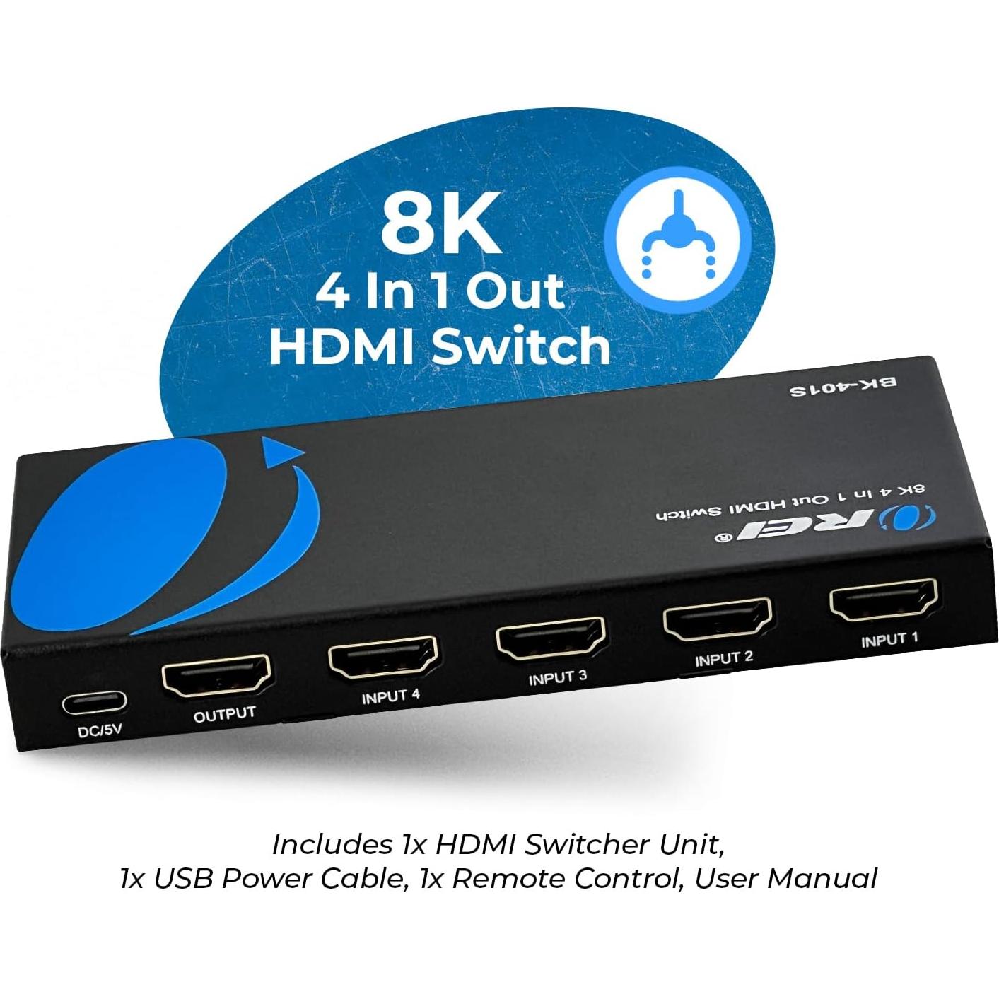 Interruptor HDMI 4x1 OREI BK-401S 8K 120Hz con Control Remoto